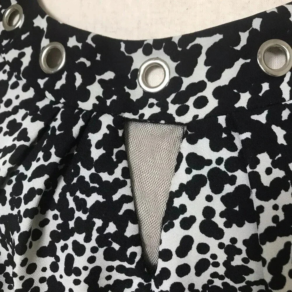 Black White Sleeveless Sheath Dress Size 14 Pleated Animal Print AA Studio Artsy - Picture 3 of 16